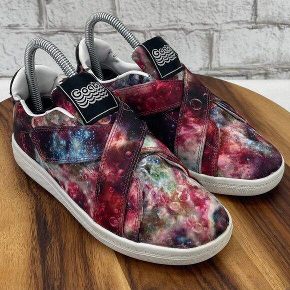 Goats Youth Kids Sz. 3 Galaxy Nebula Space Print Hook & Loop Sneakers Shoes - Picture 7 of 15